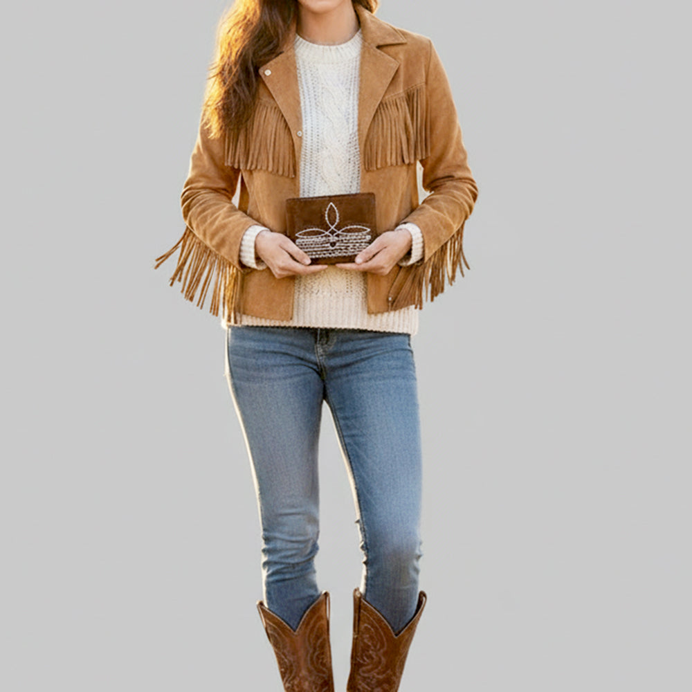 American Darling Wallet Western Genuine Leather Handcrafted Suede Pocket Bifold Wallet with Boot Stitched Design
