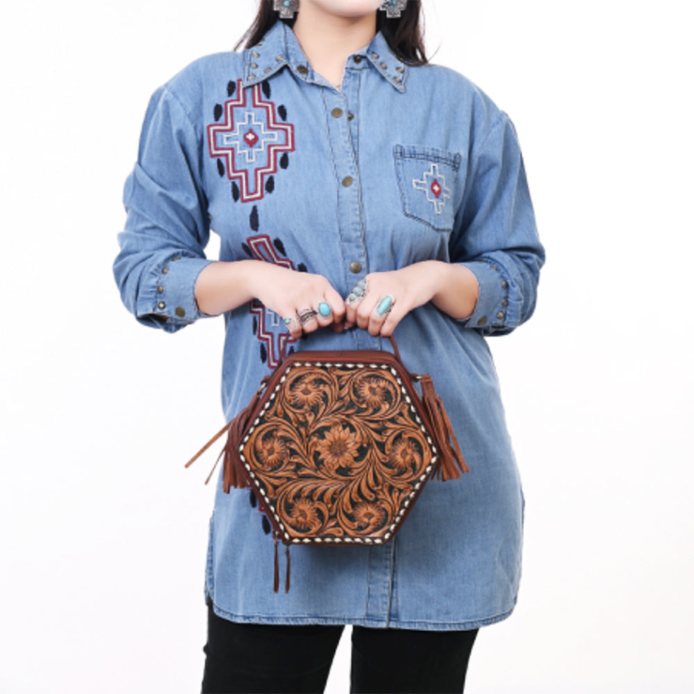 American Darling Canteen Hand Tooled Genuine Leather