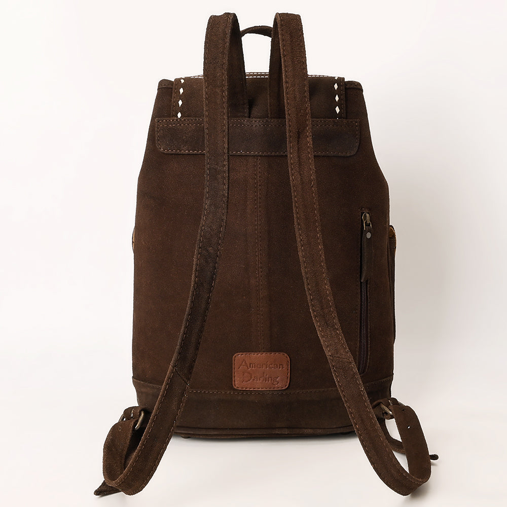American Darling Western Genuine Suede Leather Backpack Bag with Buck Stitching Tassels Boot-Stitched Design & Full-Grain Eco-Friendly Leather 16in X 15in X 6in