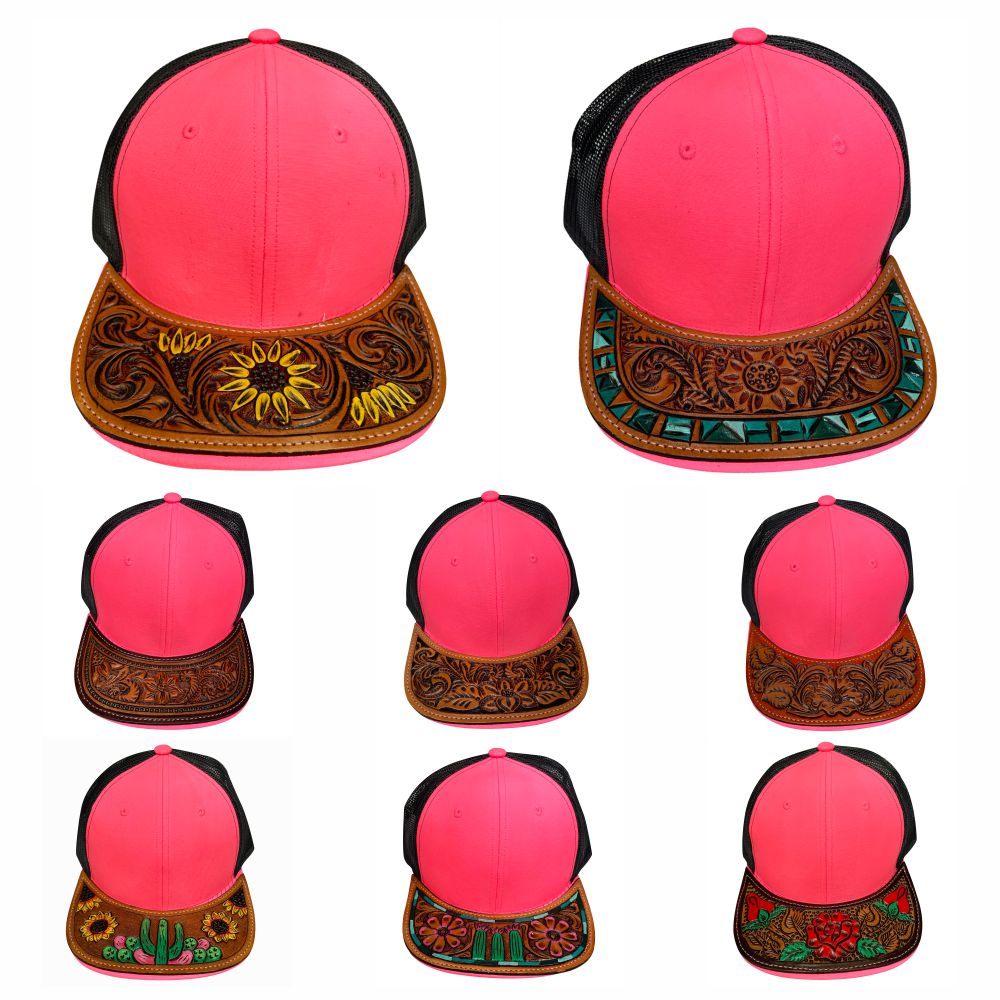 American Darling Men Women Adjustable Cap With Leather On Visor Red w/ Black