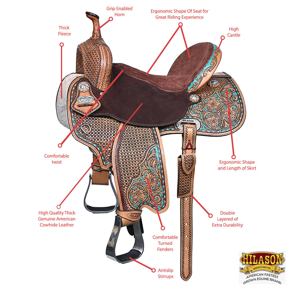 HILASON Flex Tree Western Horse Saddle in American Leather Barrel Trail | for Horses