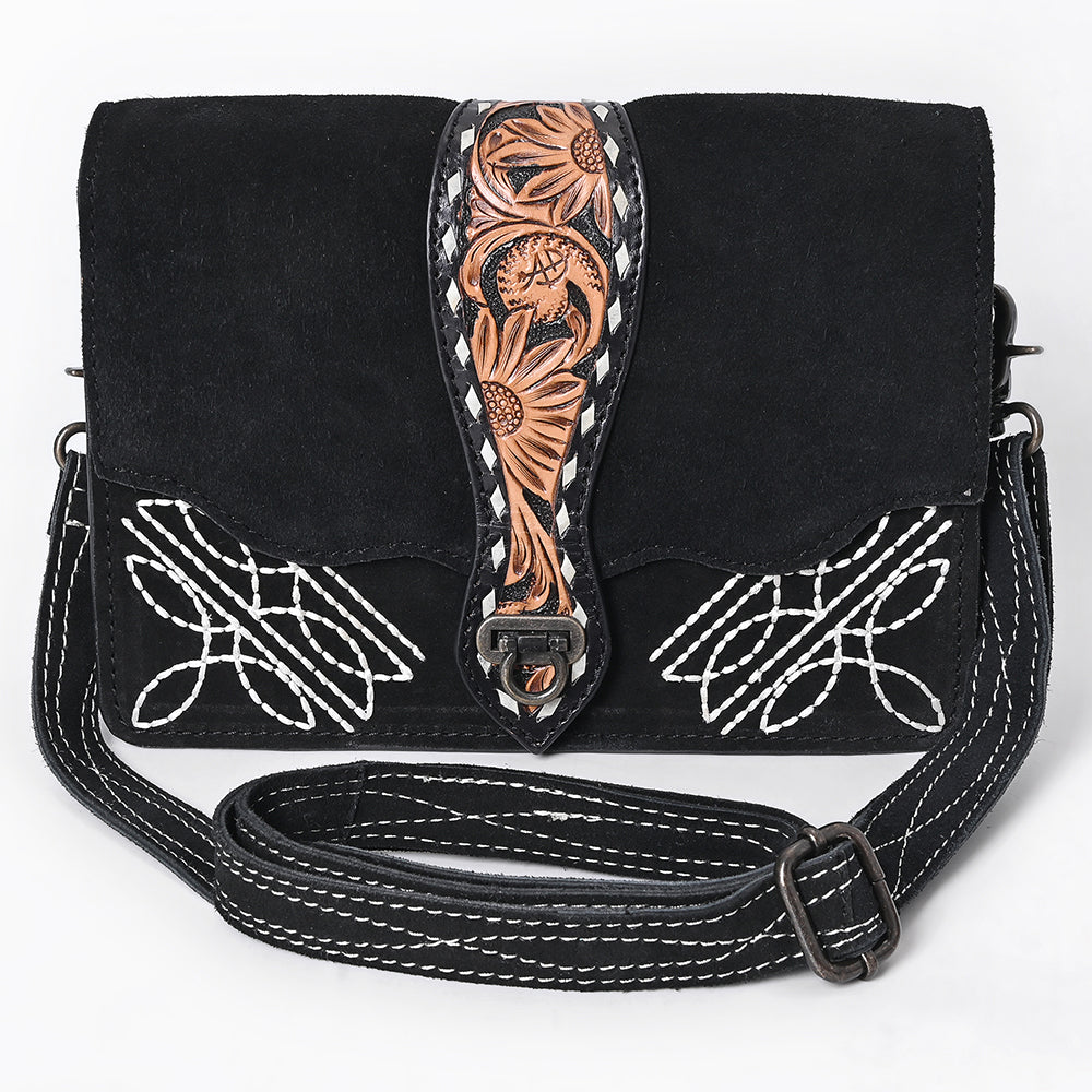 American Darling Crossbody Hand Tooled Genuine Suede Leather