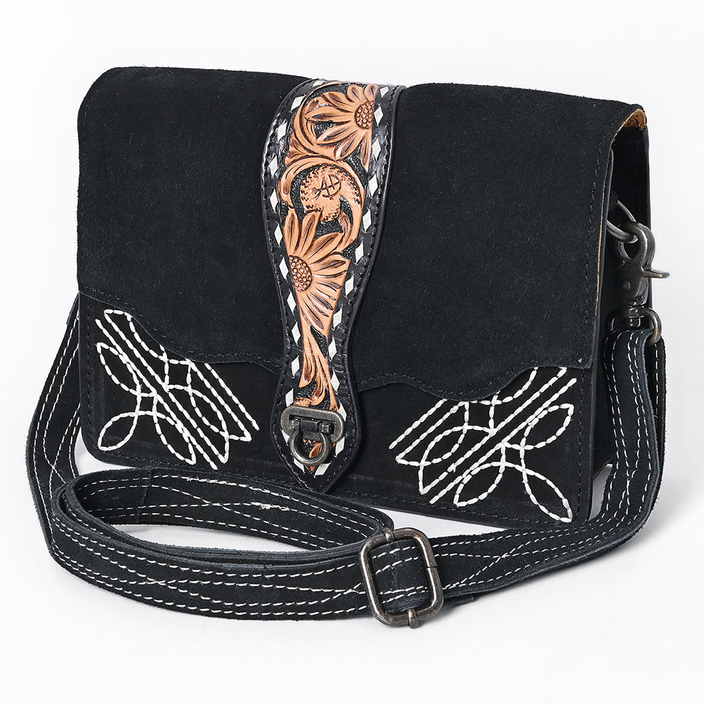 American Darling Crossbody Hand Tooled Genuine Suede Leather