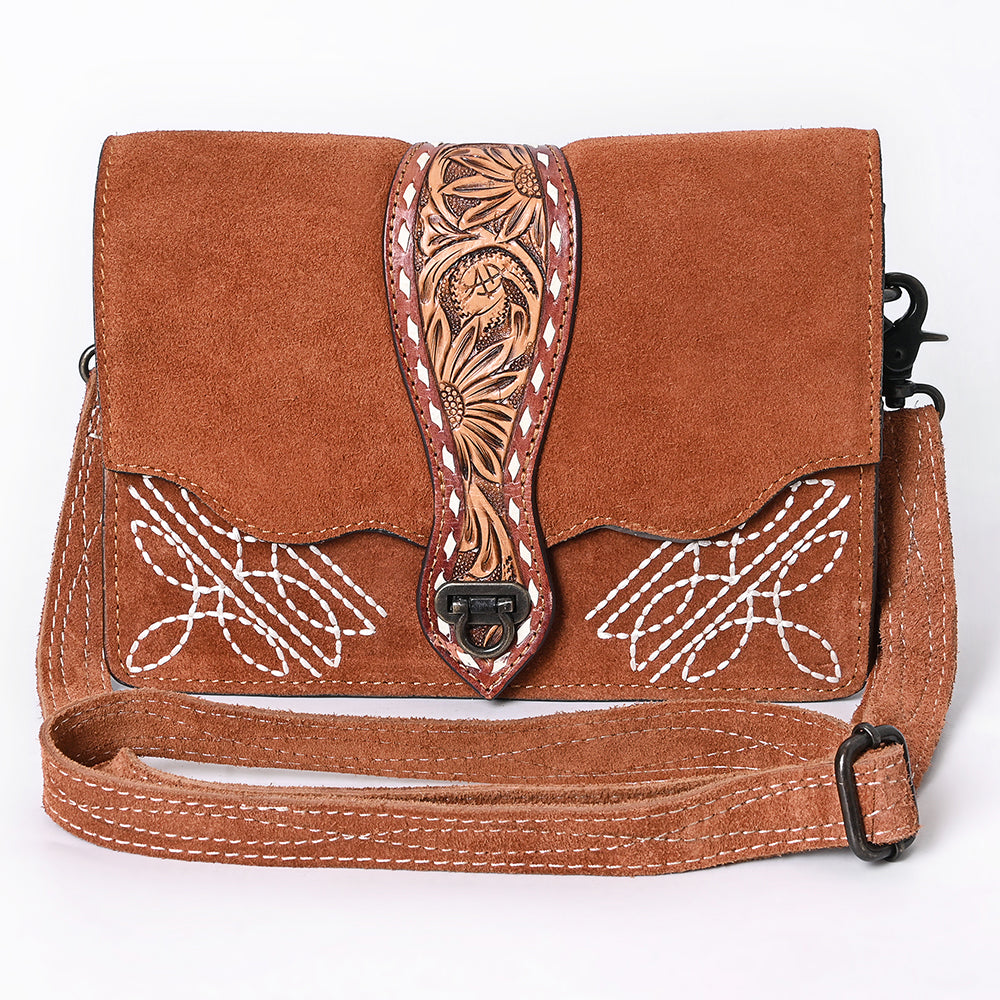 American Darling Crossbody Hand Tooled Genuine Suede Leather