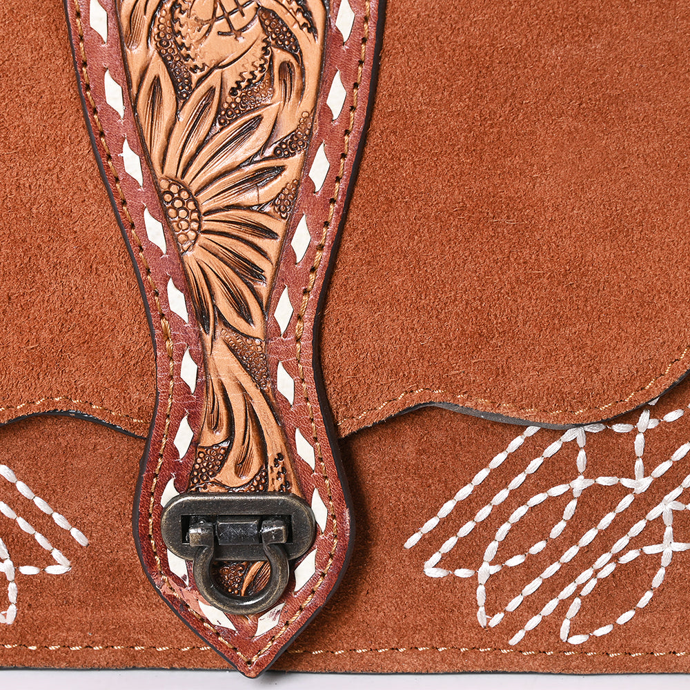 American Darling Crossbody Hand Tooled Genuine Suede Leather
