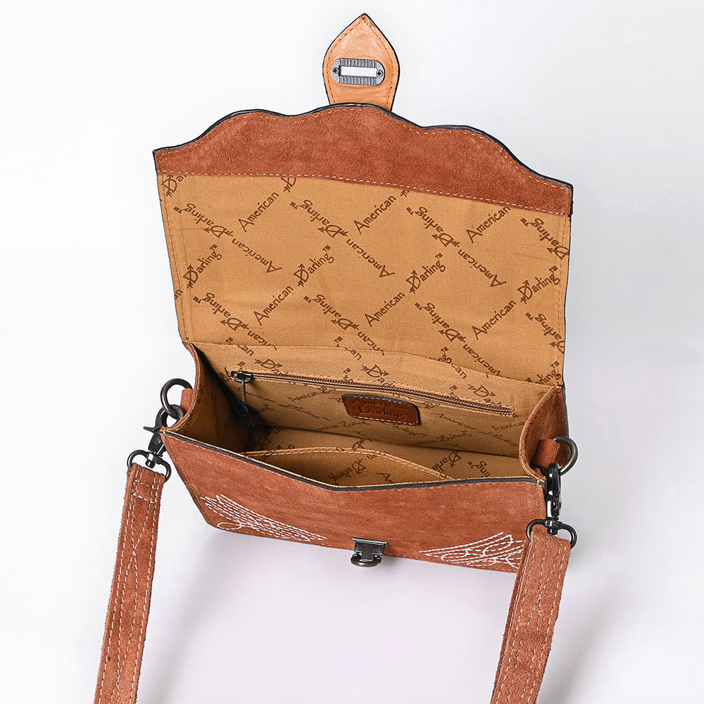 American Darling Crossbody Hand Tooled Genuine Suede Leather