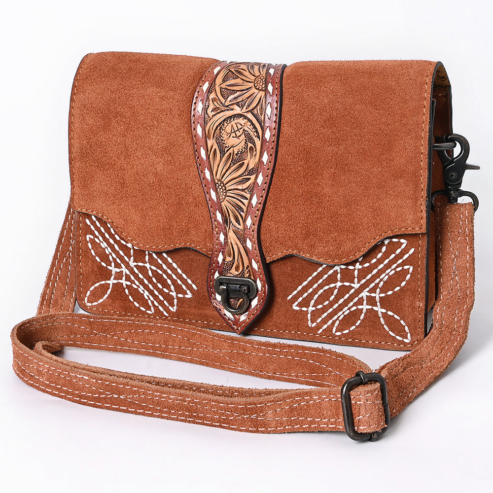 American Darling Crossbody Hand Tooled Genuine Suede Leather