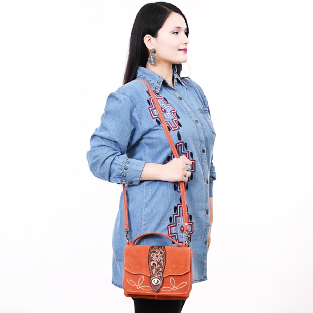 American Darling Crossbody Hand Tooled Suede Genuine Leather