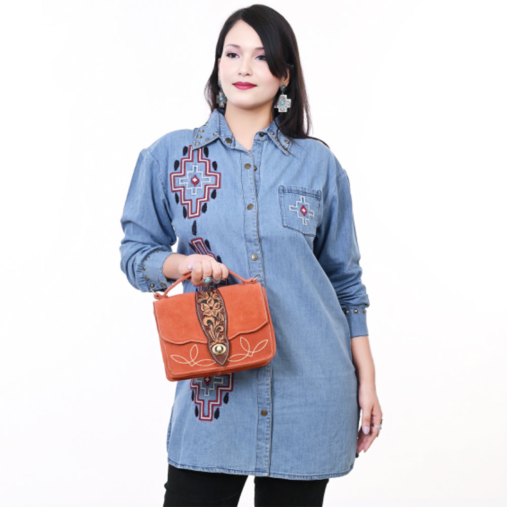 American Darling Crossbody Hand Tooled Suede Genuine Leather