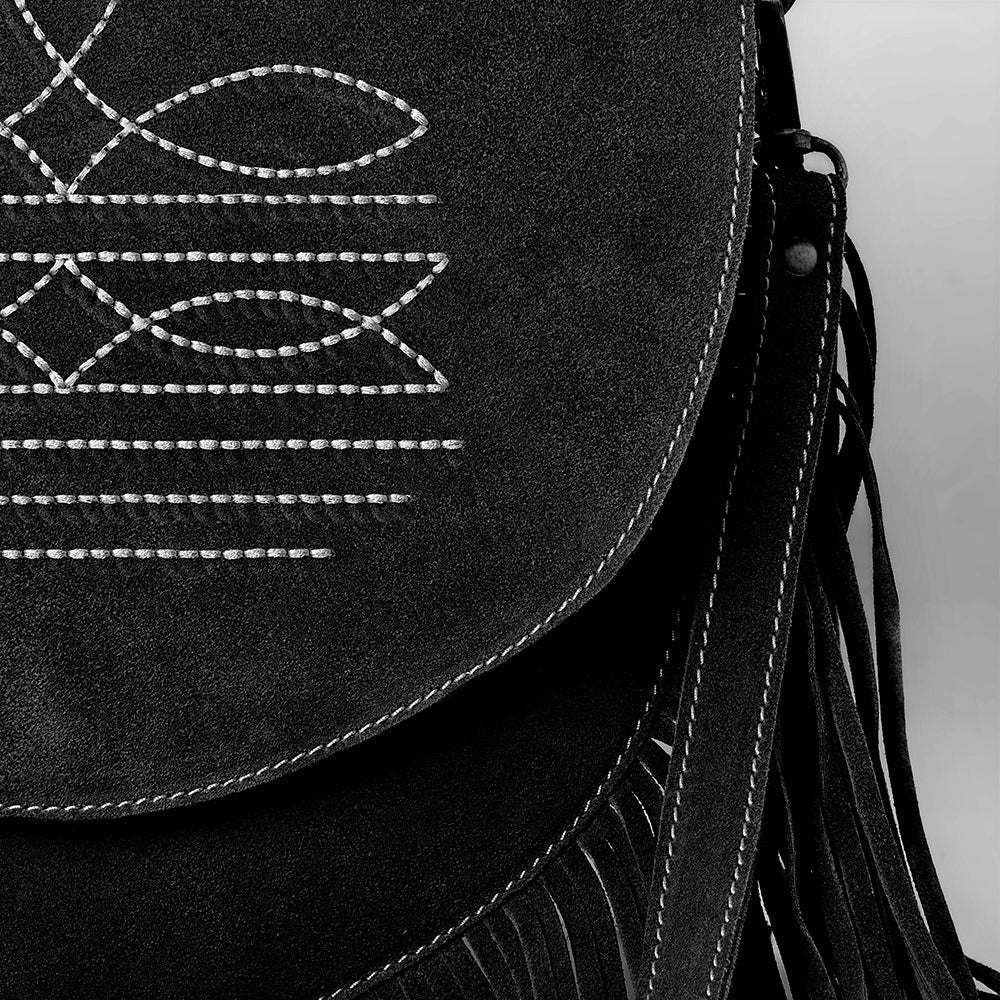 American Darling Boot Stitched Genuine Suede Leather Messenger Bag Genuine Western Fringe Crossbody Purse with YKK Zipper
