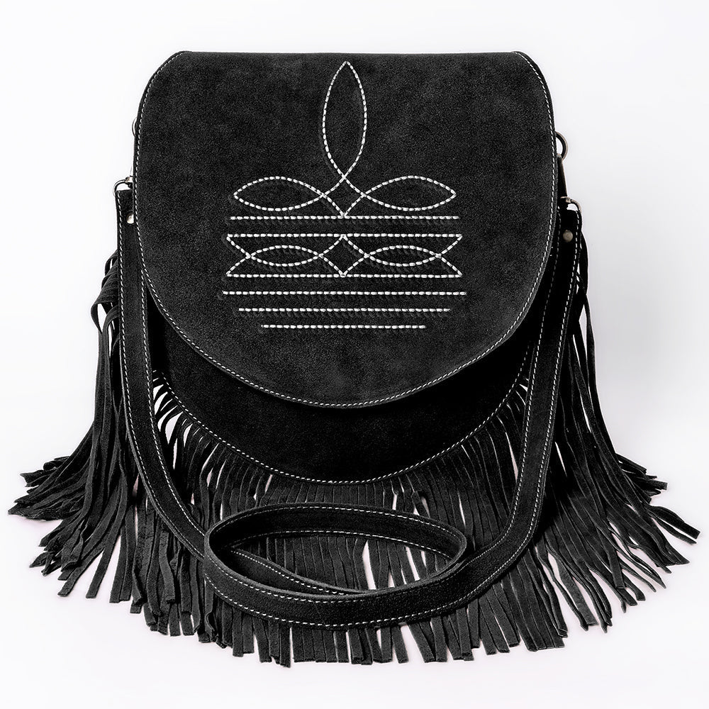 American Darling Boot Stitched Genuine Suede Leather Messenger Bag Genuine Western Fringe Crossbody Purse with YKK Zipper