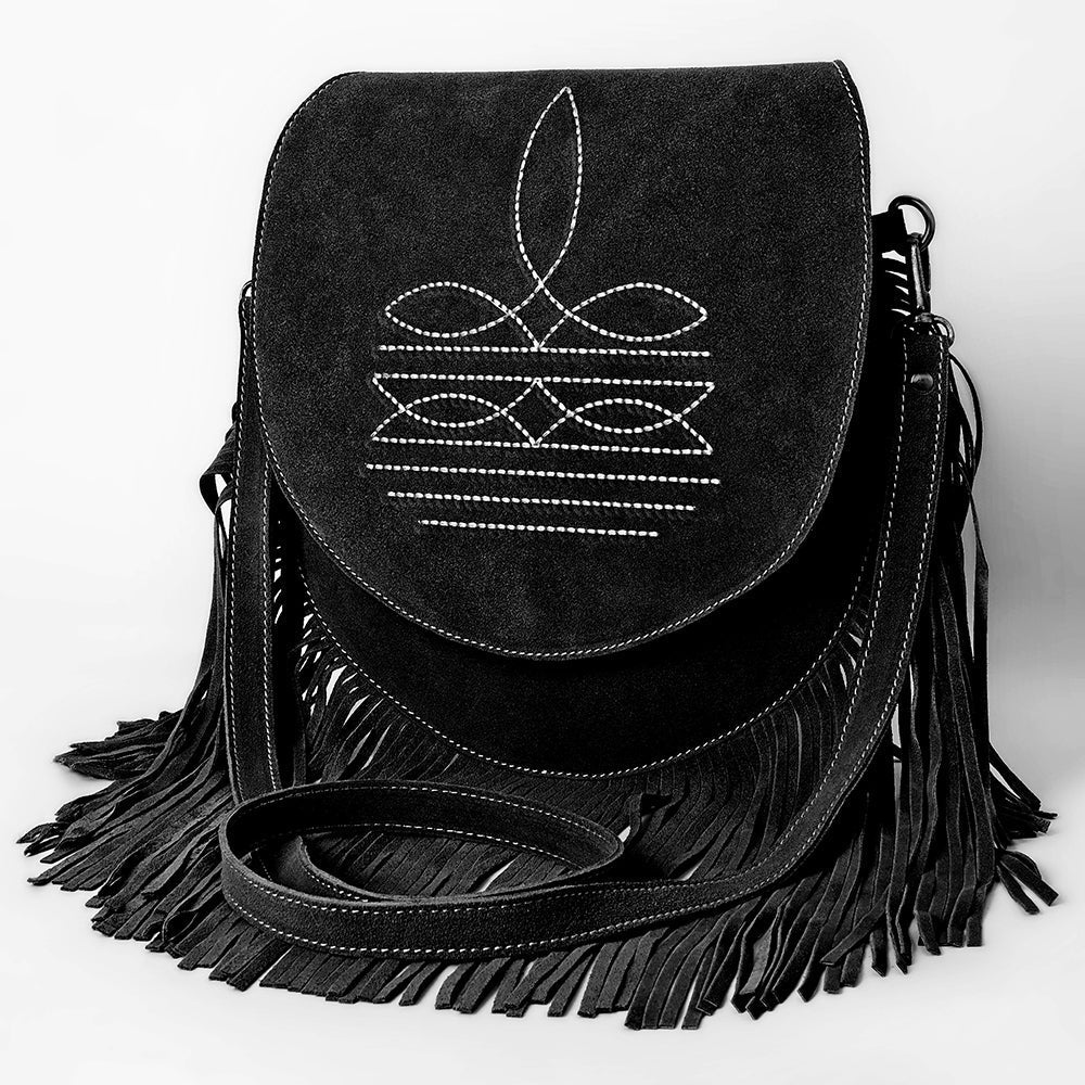 American Darling Boot Stitched Genuine Suede Leather Messenger Bag Genuine Western Fringe Crossbody Purse with YKK Zipper