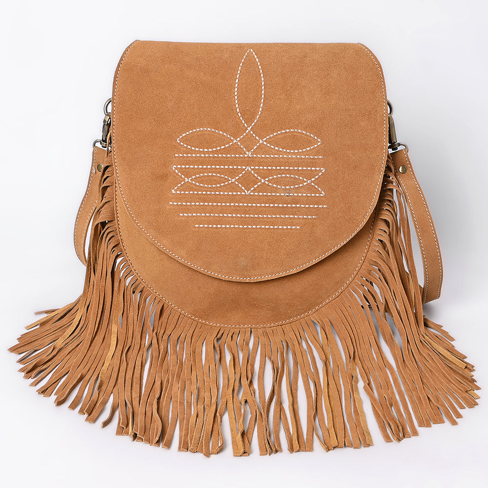 American Darling Boot Stitched Genuine Suede Leather Messenger Bag Genuine Western Fringe Crossbody Purse with YKK Zipper