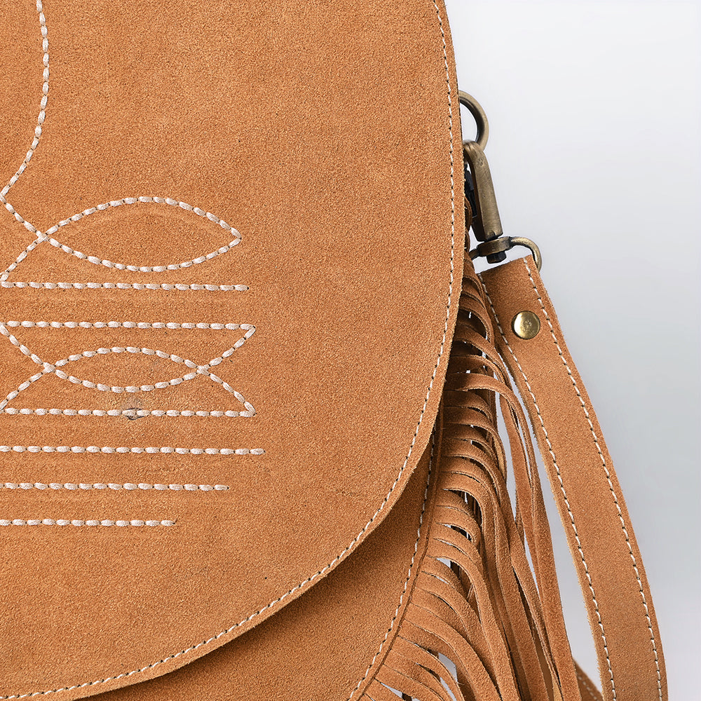 American Darling Boot Stitched Genuine Suede Leather Messenger Bag Genuine Western Fringe Crossbody Purse with YKK Zipper