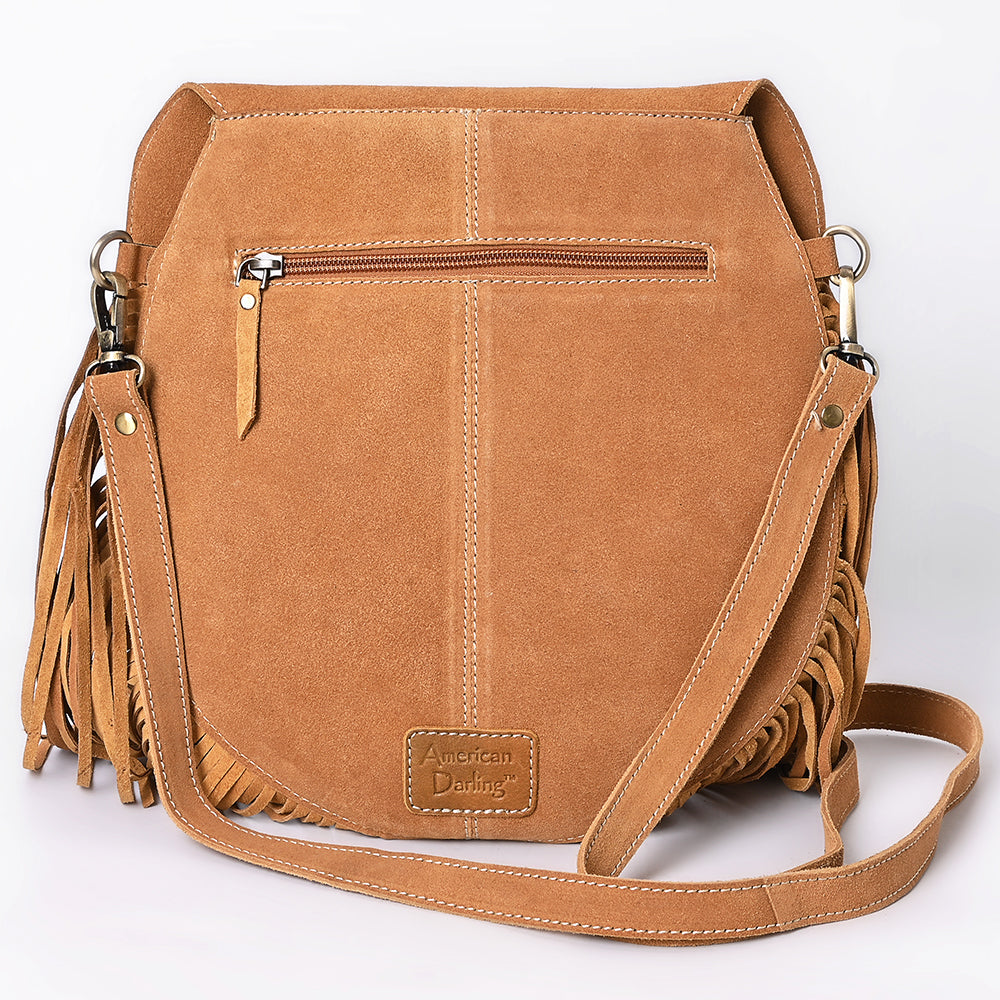 American Darling Boot Stitched Genuine Suede Leather Messenger Bag Genuine Western Fringe Crossbody Purse with YKK Zipper