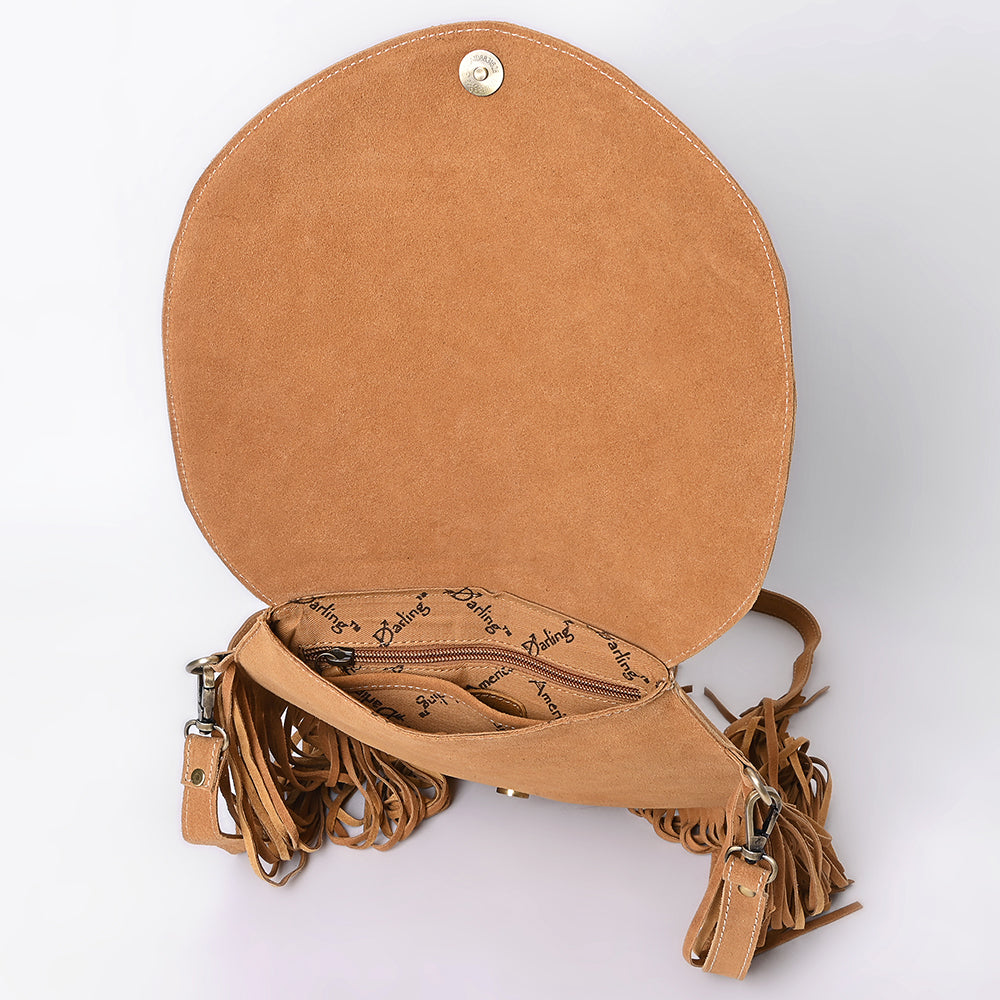 American Darling Boot Stitched Genuine Suede Leather Messenger Bag Genuine Western Fringe Crossbody Purse with YKK Zipper