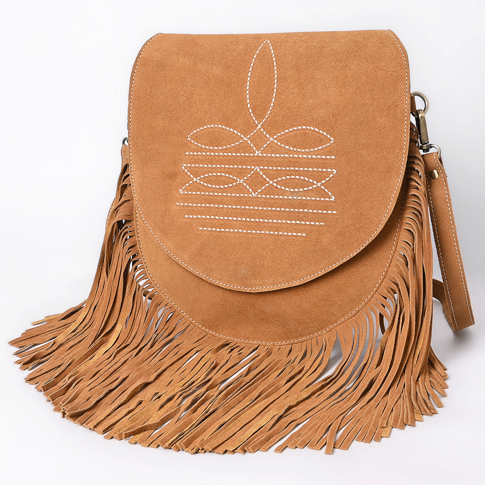 American Darling Boot Stitched Genuine Suede Leather Messenger Bag Genuine Western Fringe Crossbody Purse with YKK Zipper