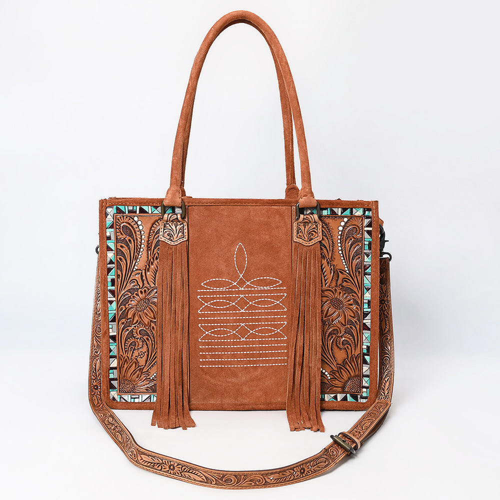 American Darling Tote Hand Tooled Suede Genuine Western Leather