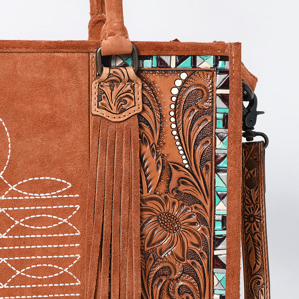 American Darling Tote Hand Tooled Suede Genuine Western Leather