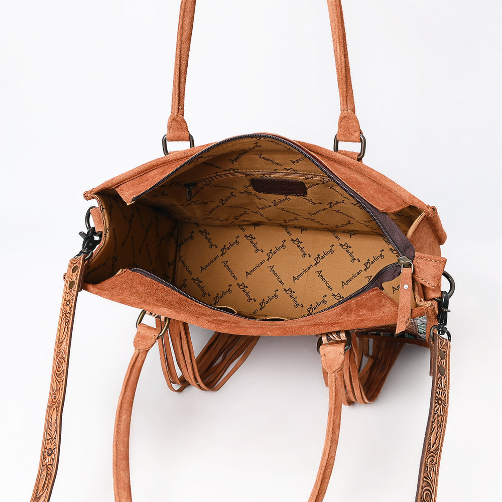 American Darling Tote Hand Tooled Suede Genuine Western Leather