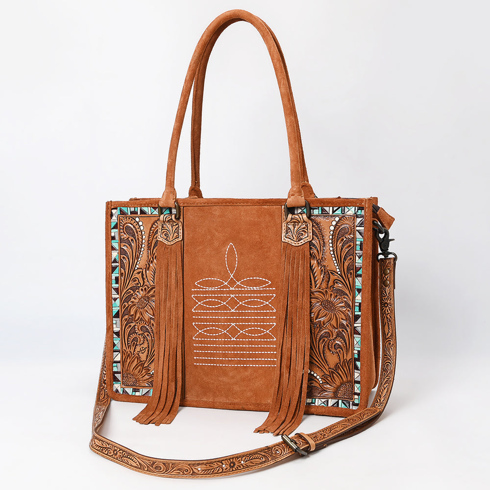American Darling Tote Hand Tooled Suede Genuine Western Leather