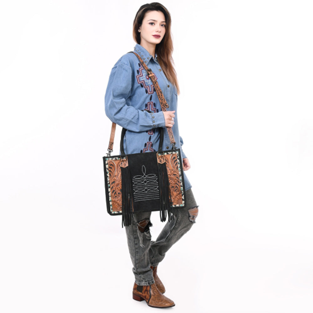 American Darling Tote Hand Tooled Suede Genuine Western Leather