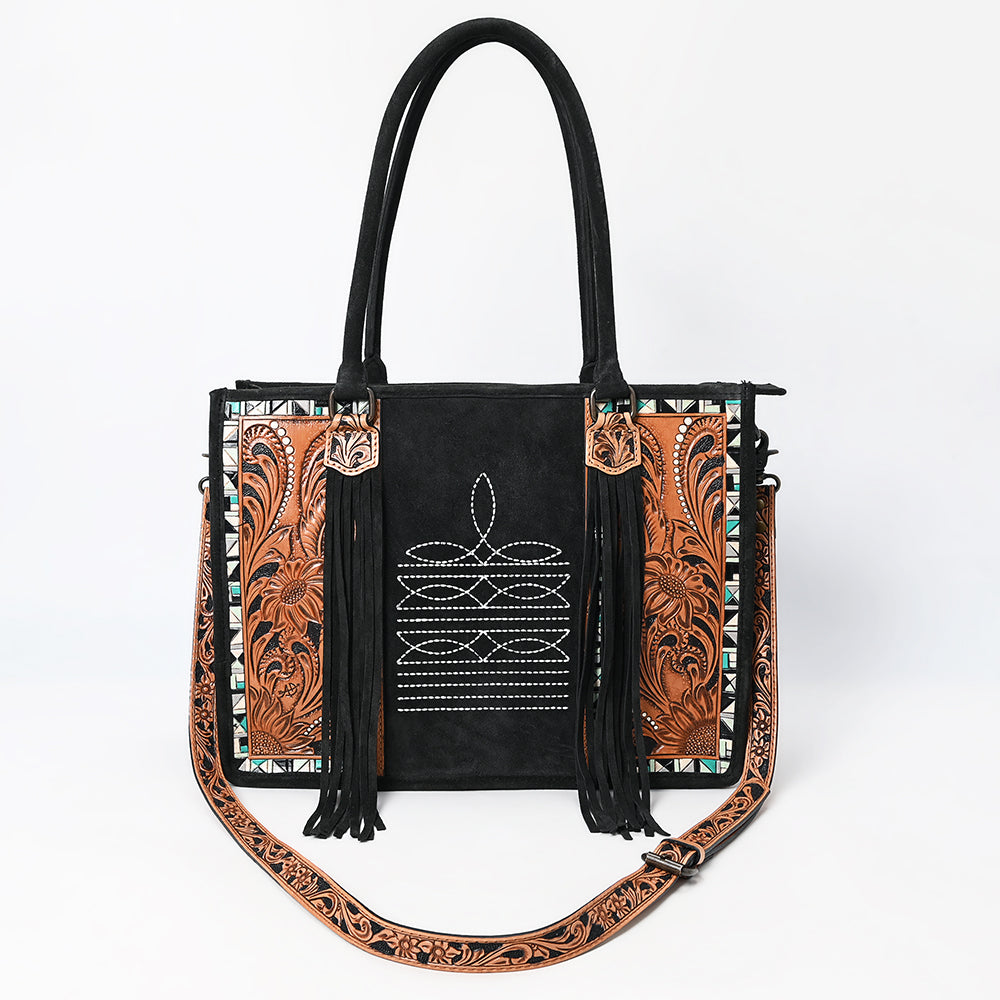 American Darling Tote Hand Tooled Suede Genuine Western Leather