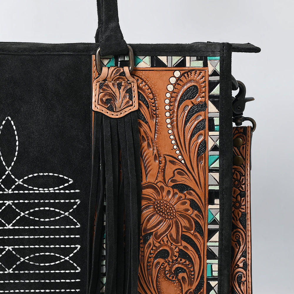 American Darling Tote Hand Tooled Suede Genuine Western Leather