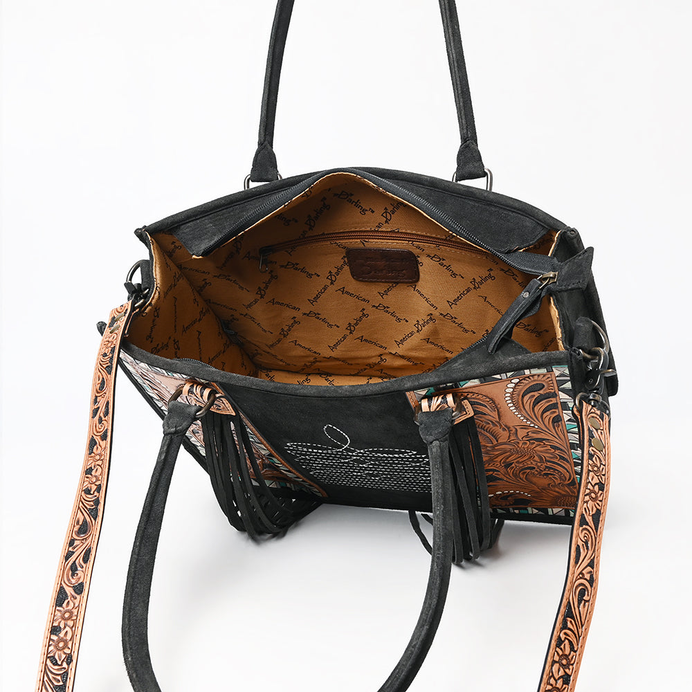 American Darling Tote Hand Tooled Suede Genuine Western Leather