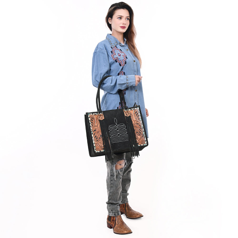 American Darling Tote Hand Tooled Suede Genuine Western Leather