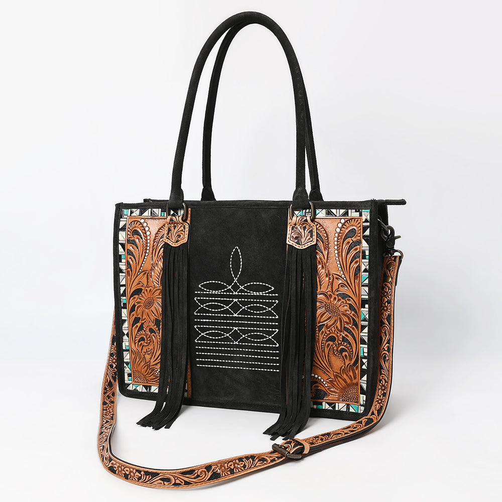 American Darling Tote Hand Tooled Suede Genuine Western Leather