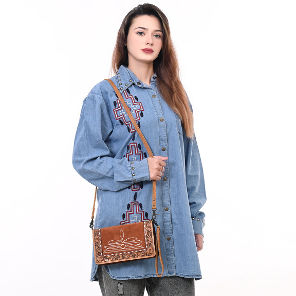 American Darling Hand-Tooled Genuine Leather Crossbody Bag