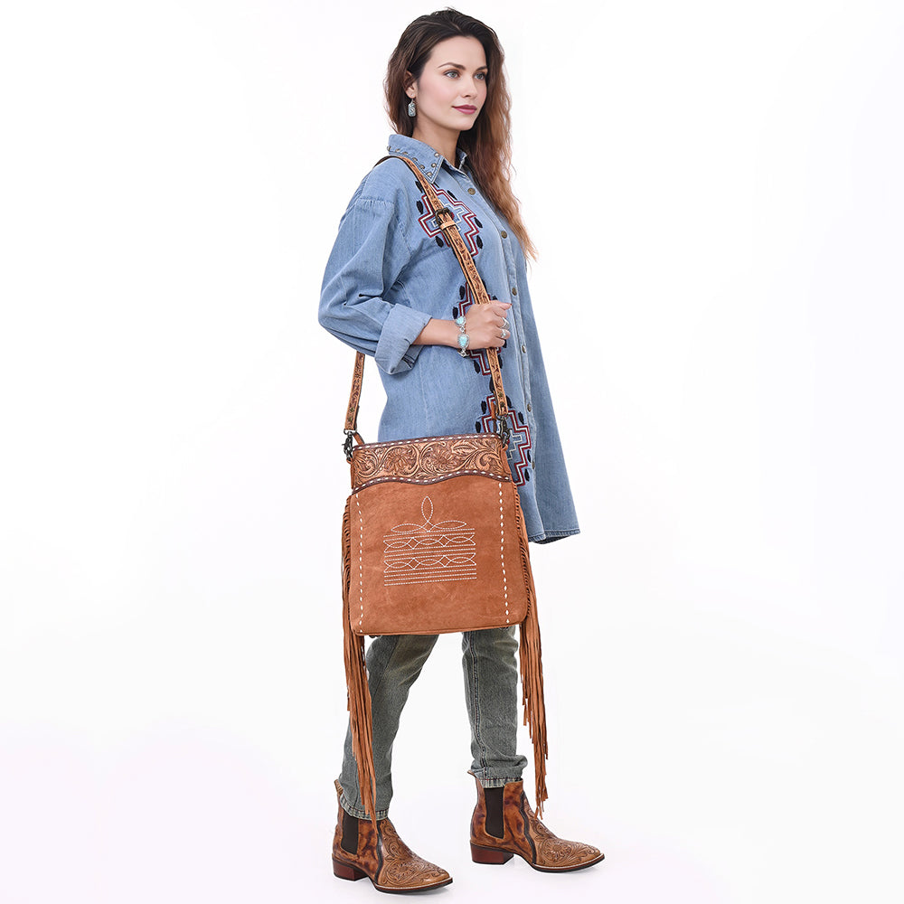American Darling Crossbody Hand Tooled Suede Genuine Western Leather