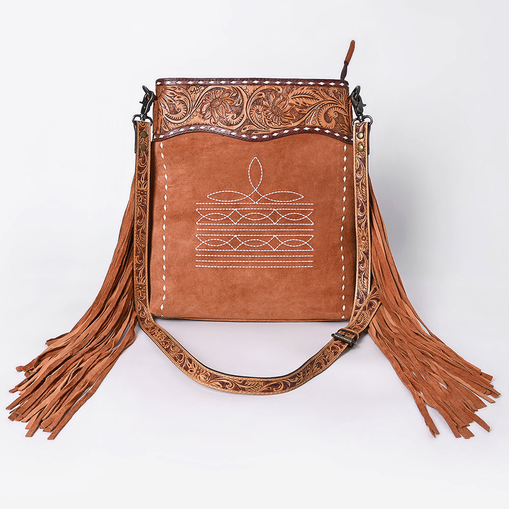 American Darling Western Leather Large Crossbody Bag – Genuine Hand-Tooled Panels, Fringe Styling, Spacious Everyday Carry with Premium Craftsmanship