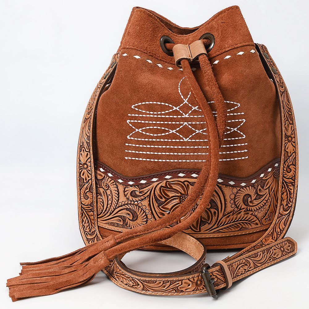 American Darling Hand-Tooled Genuine Leather Bucket Bag