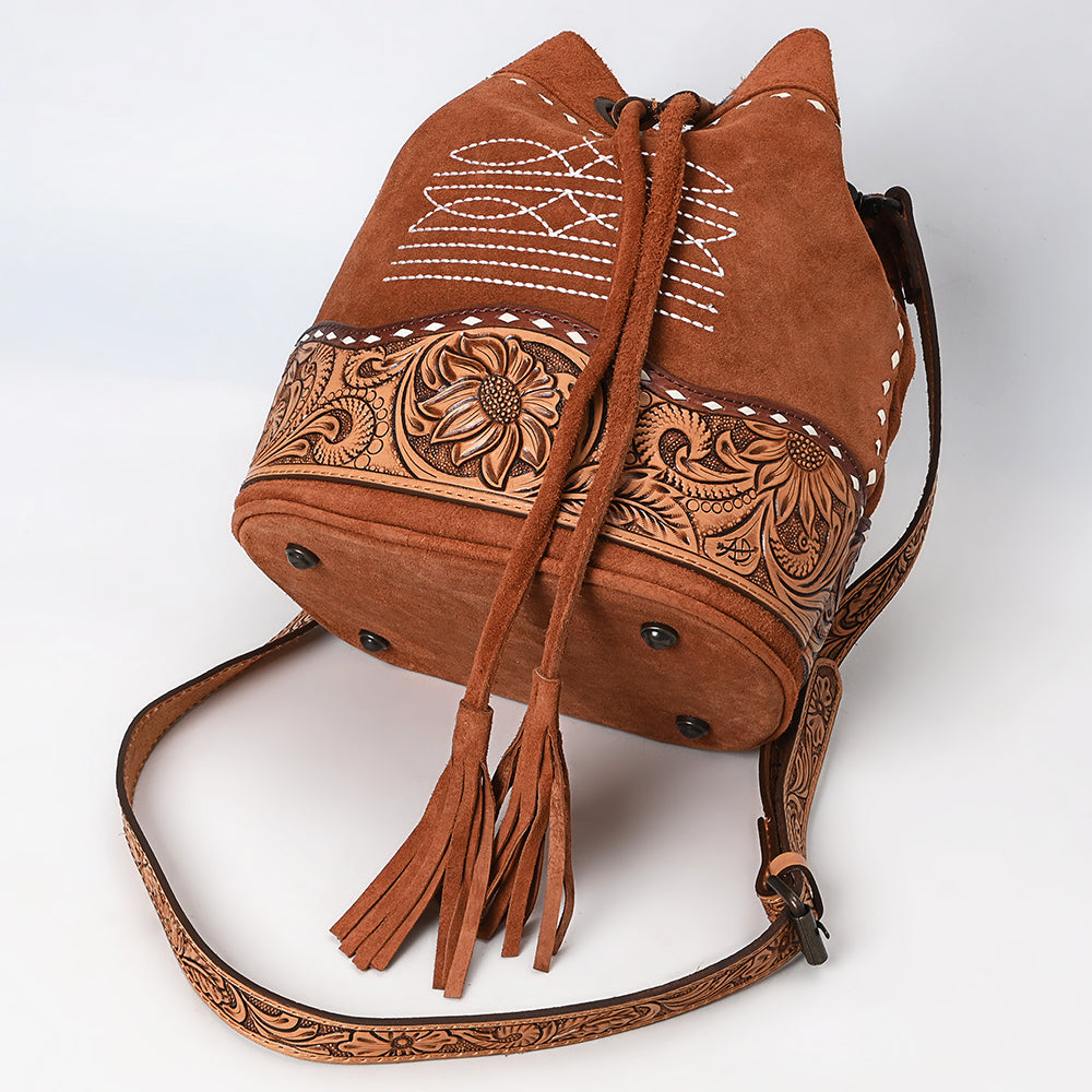 American Darling Hand-Tooled Genuine Leather Bucket Bag