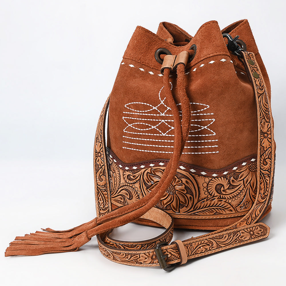 American Darling Hand-Tooled Genuine Leather Bucket Bag