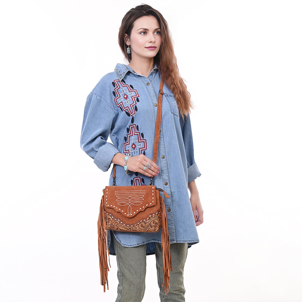 American Darling Crossbody Hand Tooled Suede Genuine Western Leather