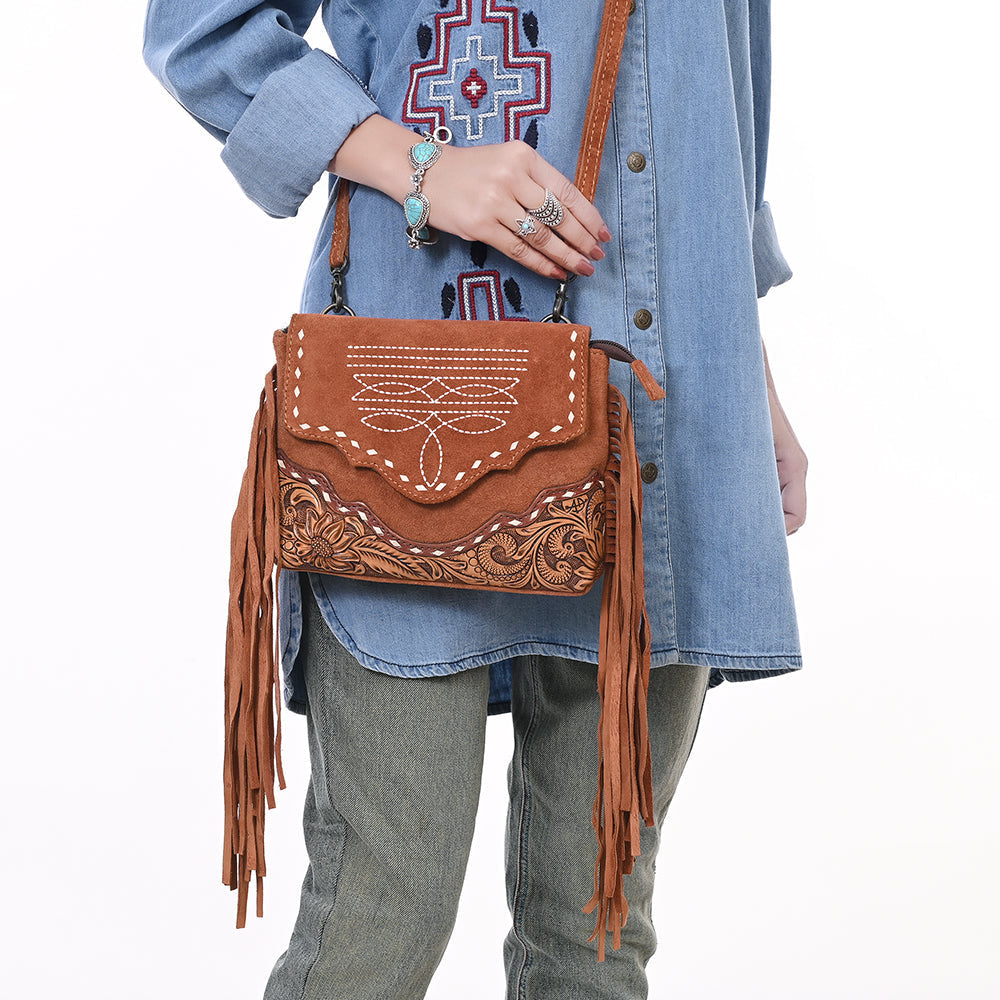 American Darling Crossbody Hand Tooled Suede Genuine Western Leather