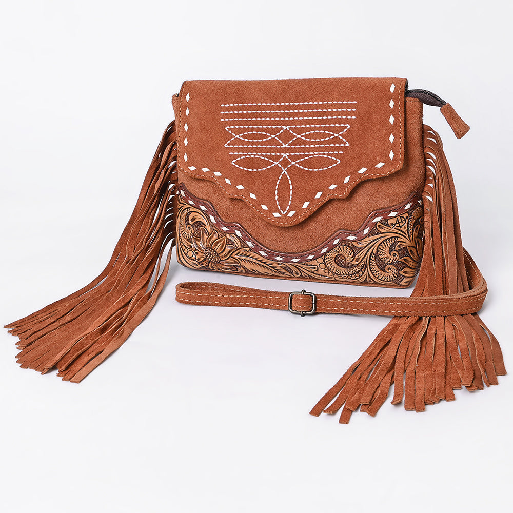 American Darling Crossbody Hand Tooled Suede Genuine Western Leather