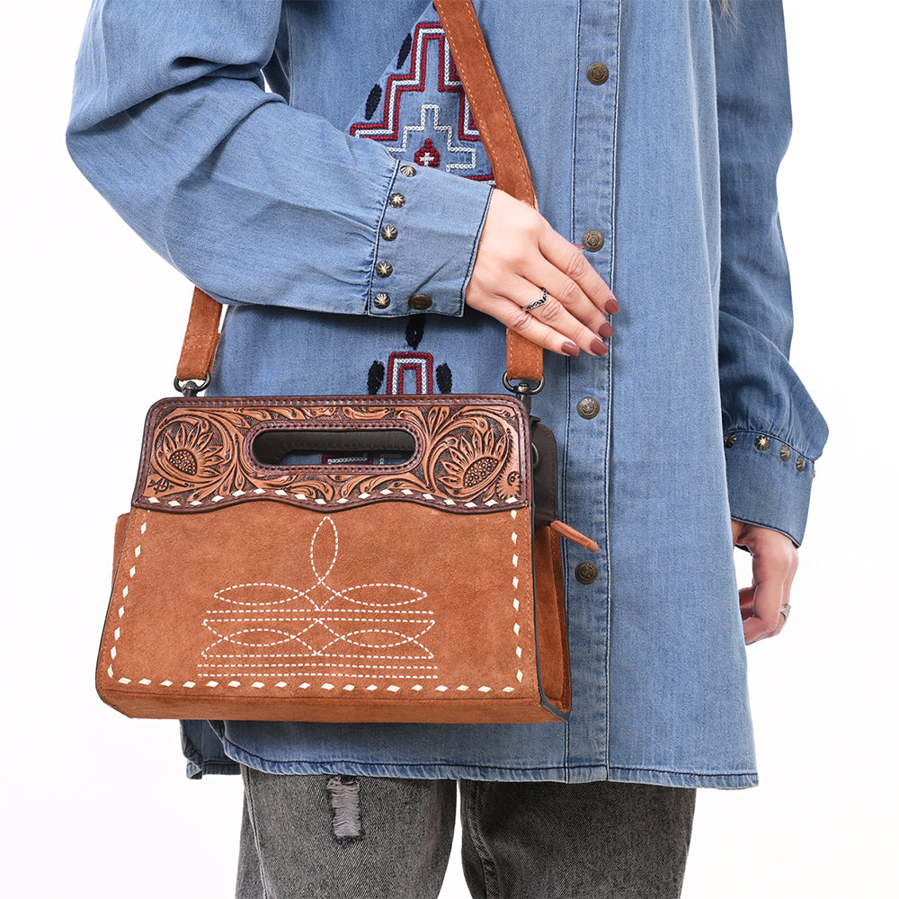 American Darling Hand-Tooled Genuine Leather Crossbody Bag