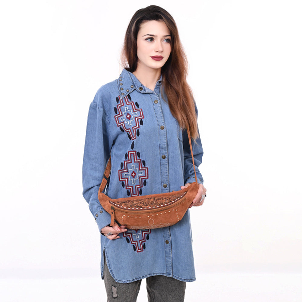 American Darling Hand-Tooled Genuine Leather Fanny Pack