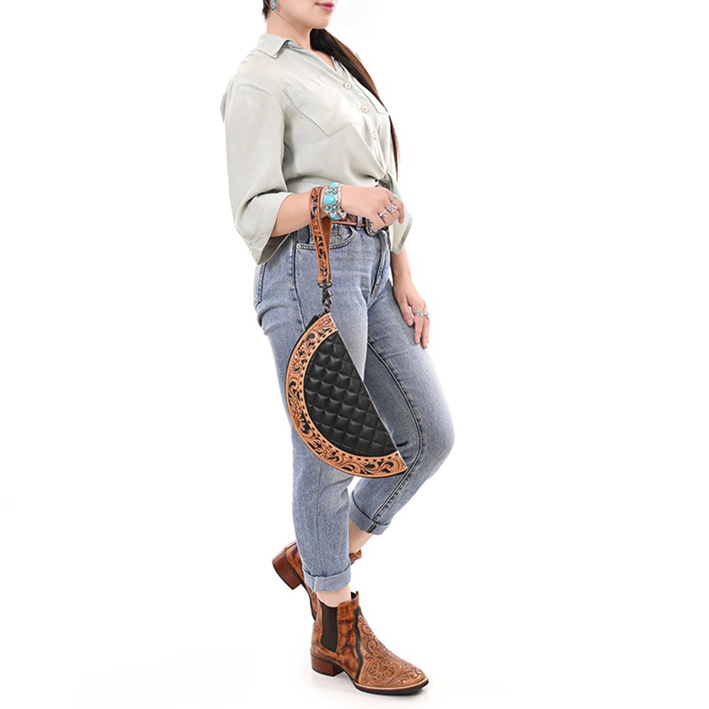 American Darling Western Leather Taco Bag with Quilted Build Hand-Tooled Accents Genuine Leather and Secure YKK Closure
