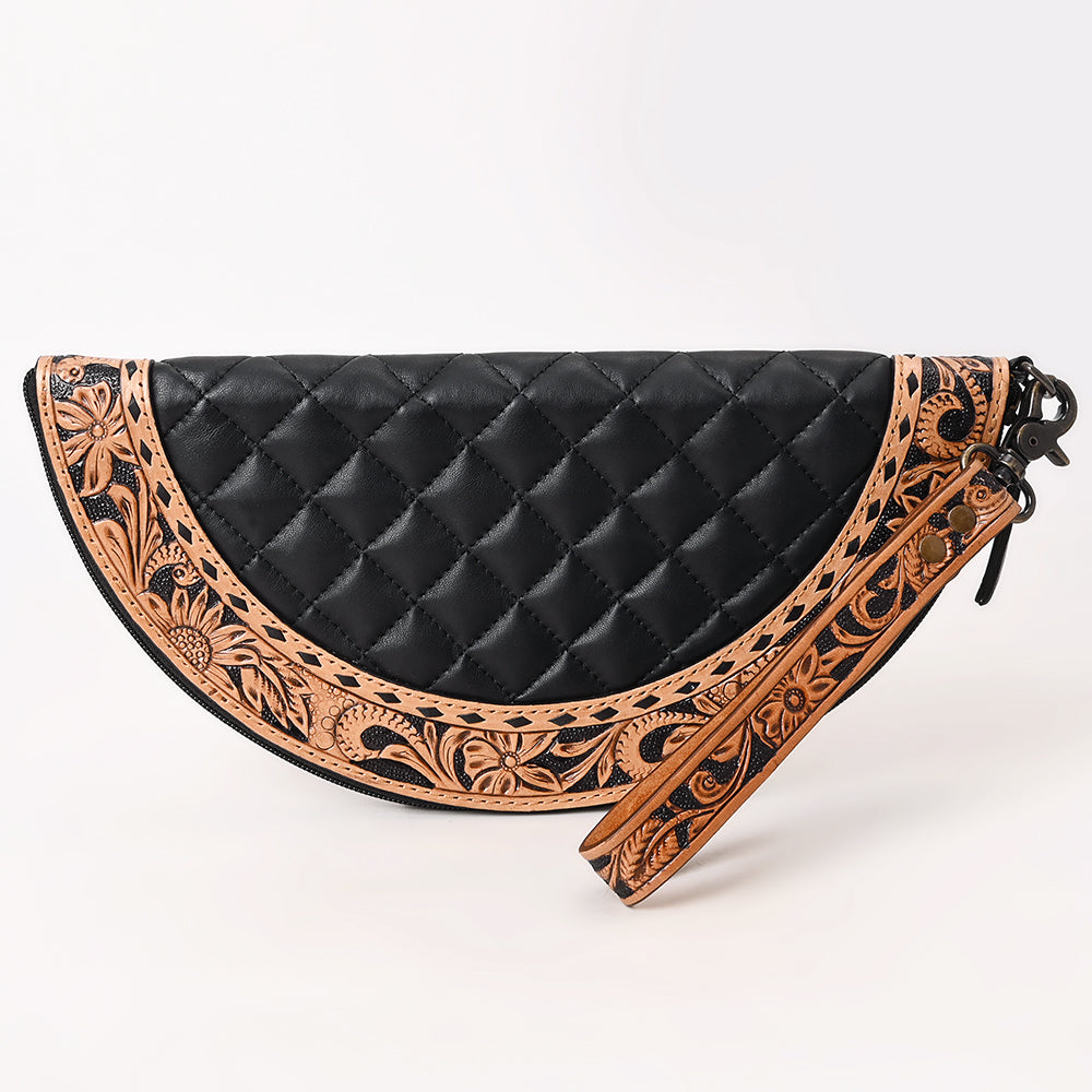 American Darling Western Leather Taco Bag with Quilted Build Hand-Tooled Accents Genuine Leather and Secure YKK Closure