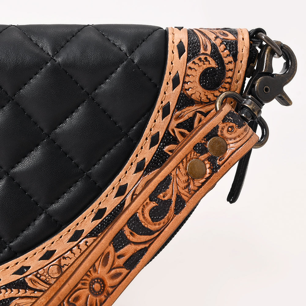 American Darling Western Leather Taco Bag with Quilted Build Hand-Tooled Accents Genuine Leather and Secure YKK Closure