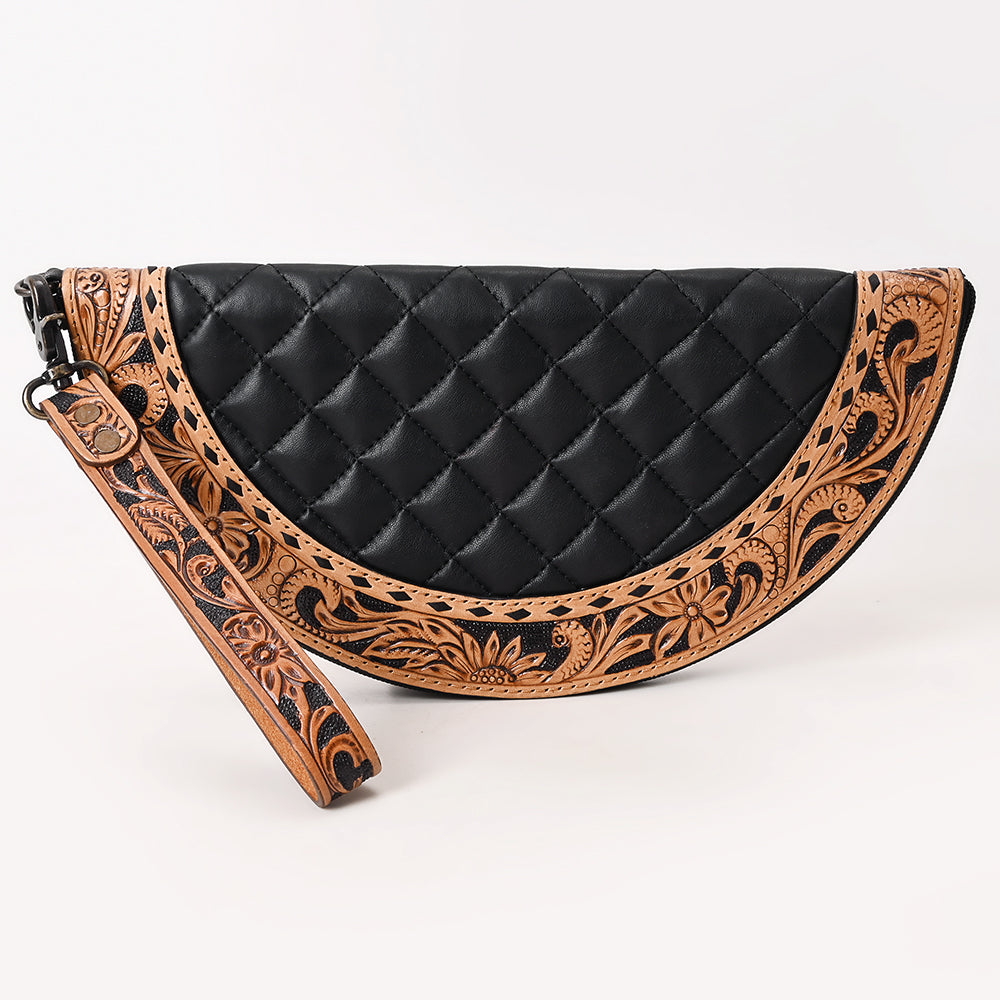American Darling Western Leather Taco Bag with Quilted Build Hand-Tooled Accents Genuine Leather and Secure YKK Closure