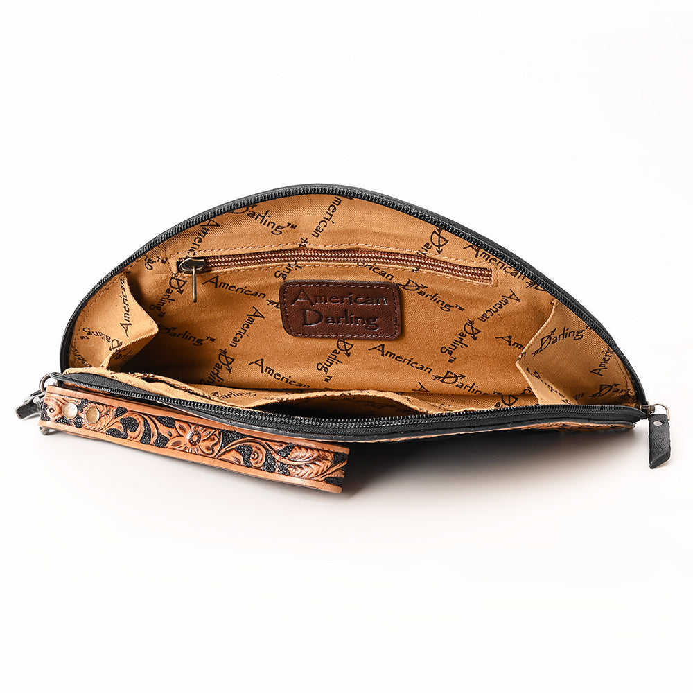 American Darling Western Leather Taco Bag with Quilted Build Hand-Tooled Accents Genuine Leather and Secure YKK Closure