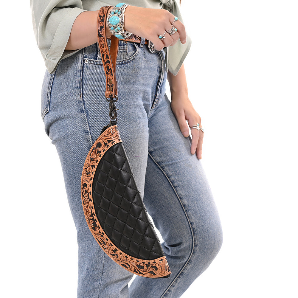 American Darling Western Leather Taco Bag with Quilted Build Hand-Tooled Accents Genuine Leather and Secure YKK Closure