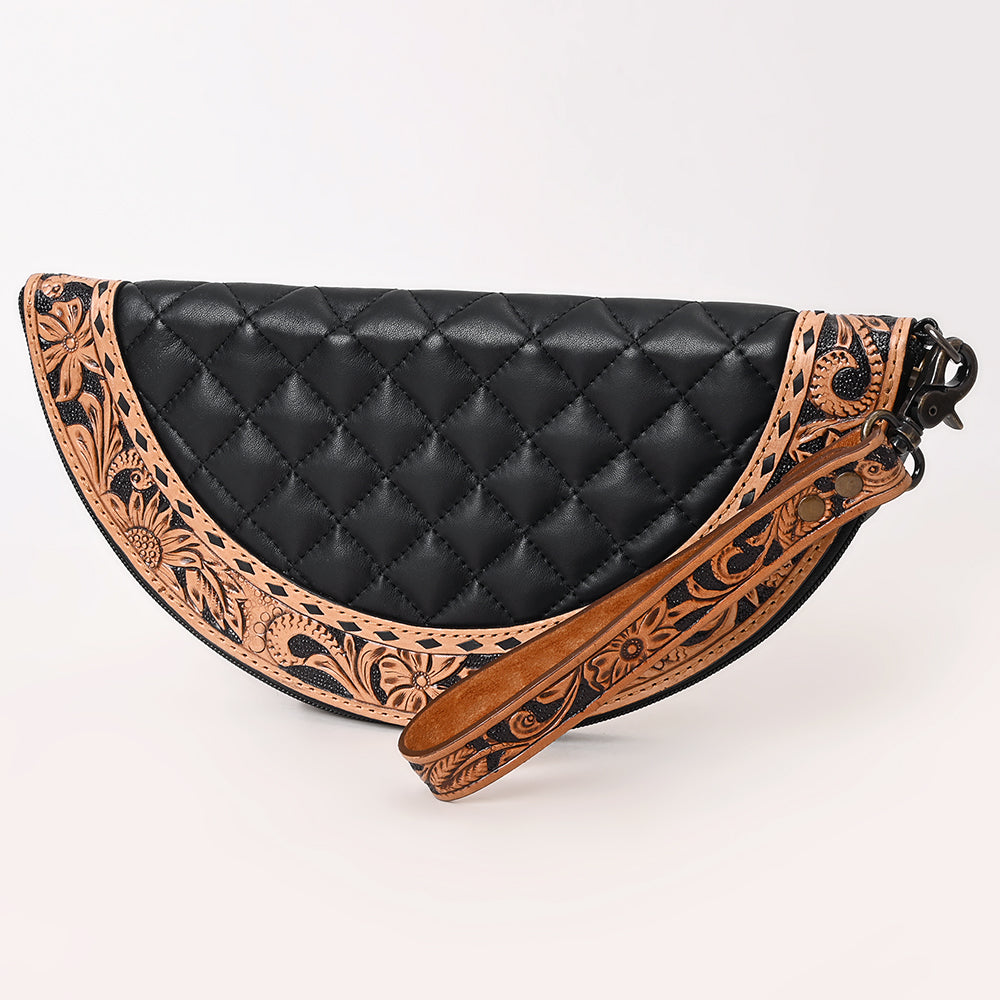 American Darling Western Leather Taco Bag with Quilted Build Hand-Tooled Accents Genuine Leather and Secure YKK Closure
