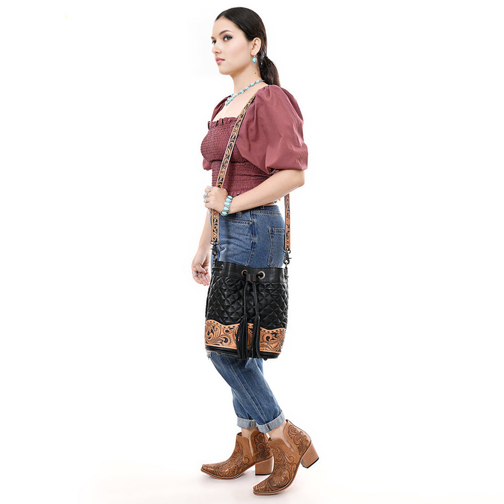 American Darling Hand-Tooled Leather Bucket Bag